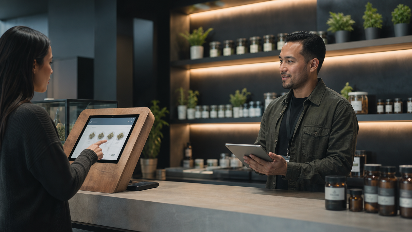 AI budtender handoff at a legal cannabis retail counter