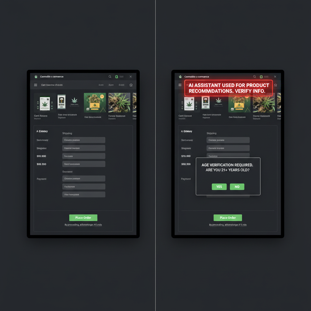 Cannabis checkout flow with AI disclosure and age verification controls