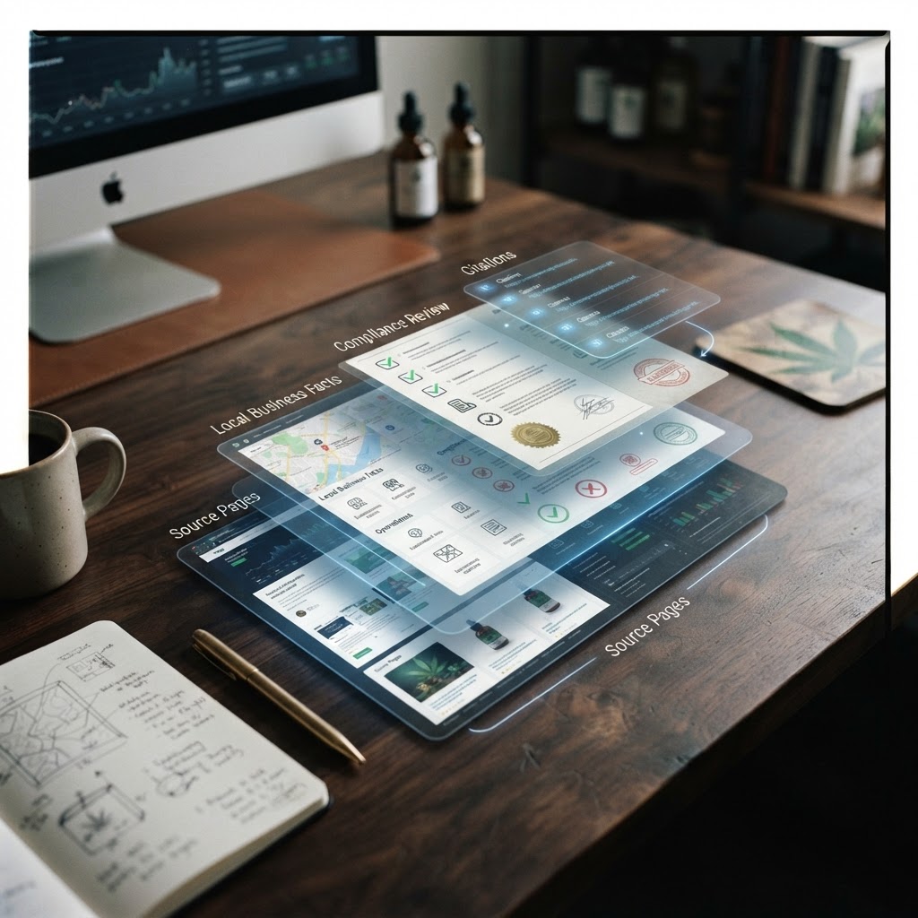AI search evidence workflow for a regulated cannabis brand