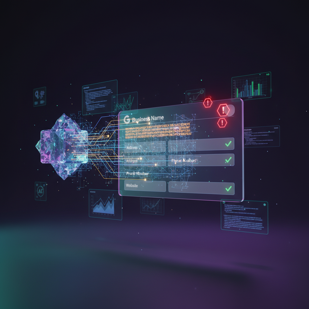 Google's AI systems auditing a Business Profile for compliance violations